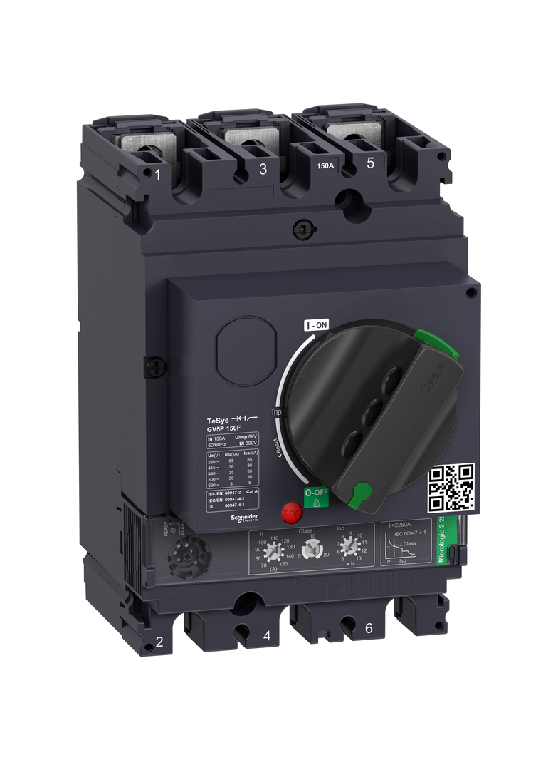 Wyłącznik silnikowy magnetotermiczny TeSys GV5, 3 polowe, 150A, Icu=36kA, dźwignia