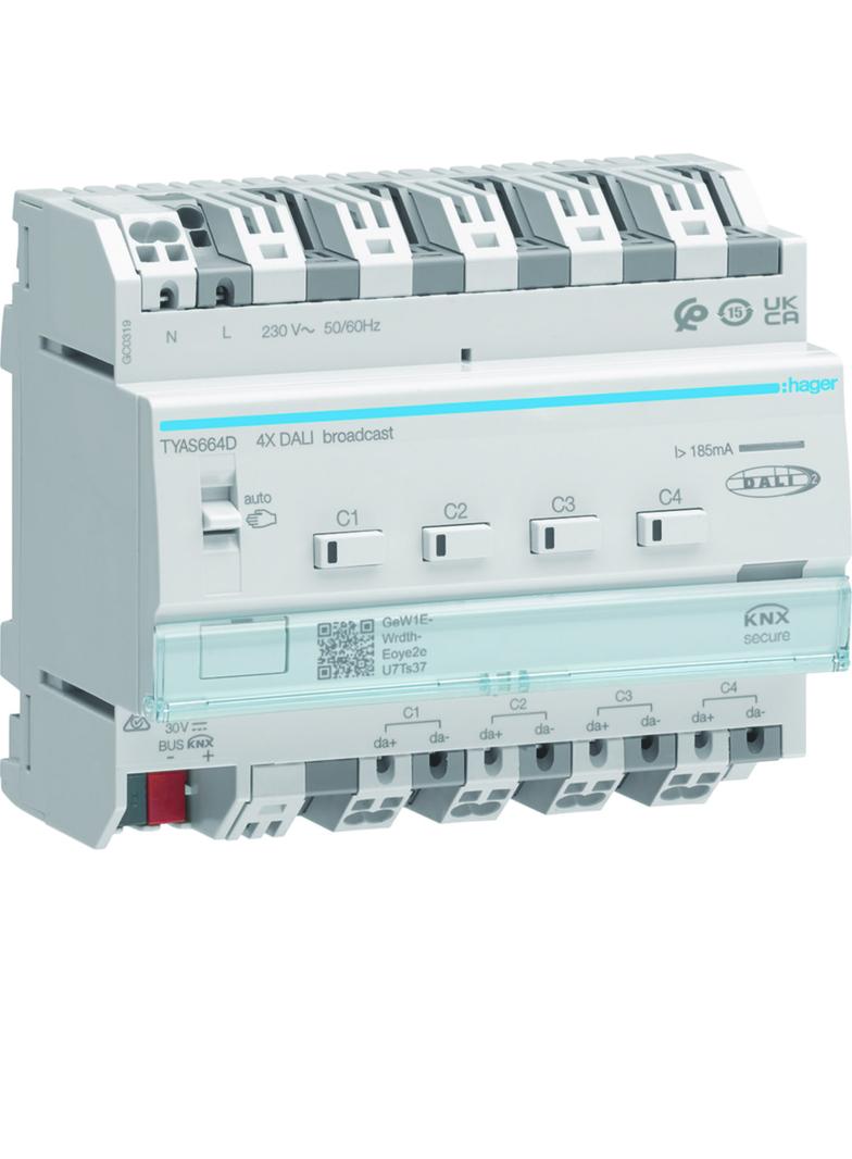 KNX e/s sterownik DALI 4-kanałowy, komunikacja broadcast TYAS664D HAGER