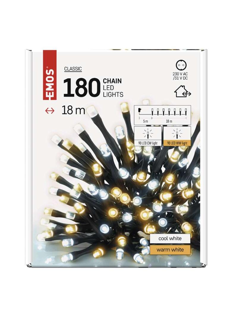 Lampki choinkowe Classic 180 LED 18m ciepła + zimna biel zielony przewód IP44 timer D4AN06 EMOS