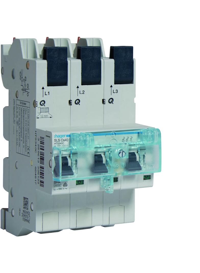 MCB SLS Wyłącznik nadprądowy selektywny 3P Cs 40 A szyny Cu 40-12x5/10mm HTS340C HAGER