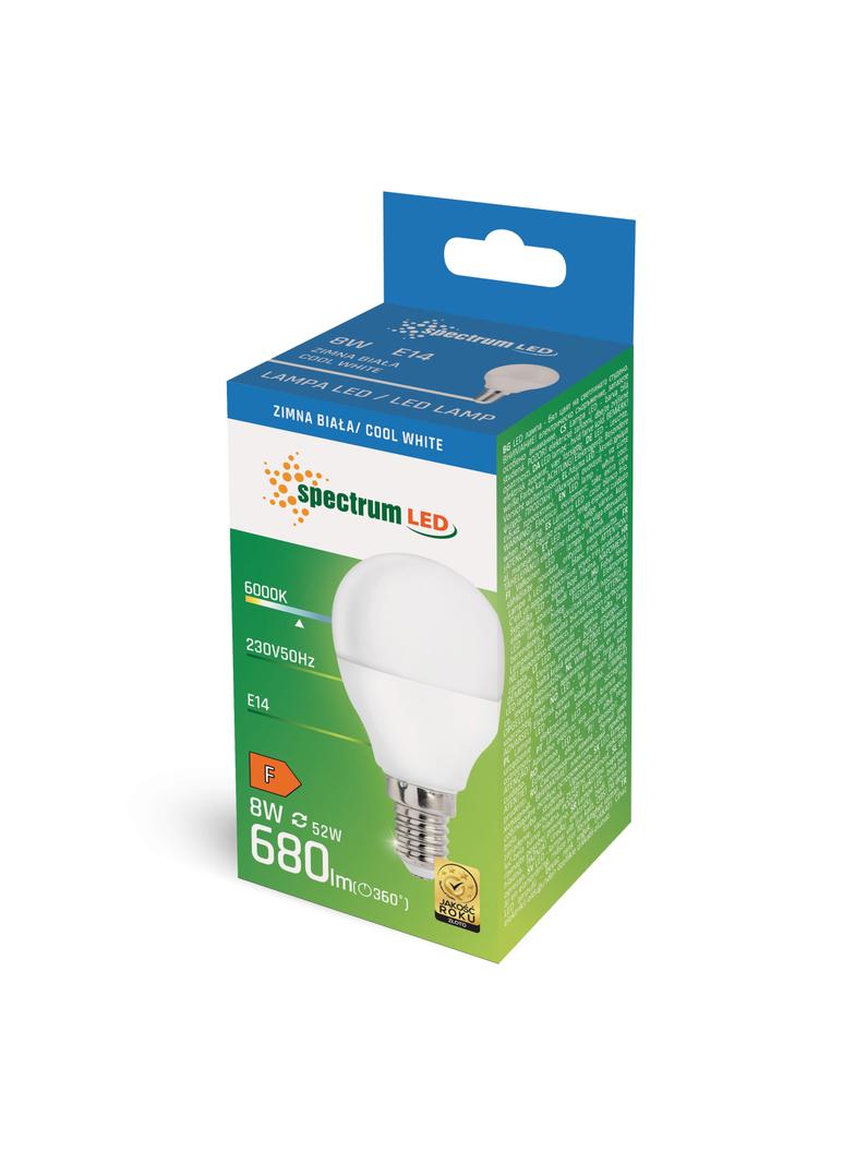LED KULKA E-14 230V 8W CW SPECTRUM