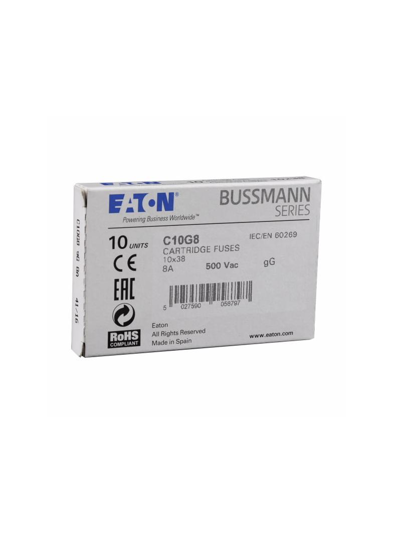 CYLINDRICAL FUSE 10 x 38 8A GG 500V AC Wkładka cylindryczna 10 x 38mm 8A GG 500V AC C10G8 EATON