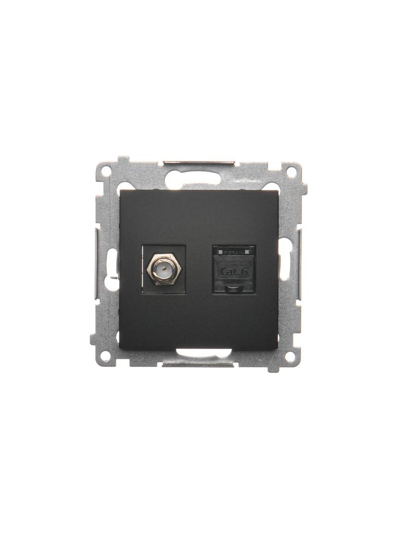 Simon 54 Gniazdo antenowe typu F + RJ45 kat.6 czarny DASFRJ45.01/49 KONTAKT
