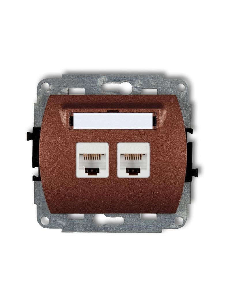TREND Mechanizm gniazda komputerowego podwójnego 2xRJ45, kat. 6, ekranowany, 8-stykowy brązowy metal