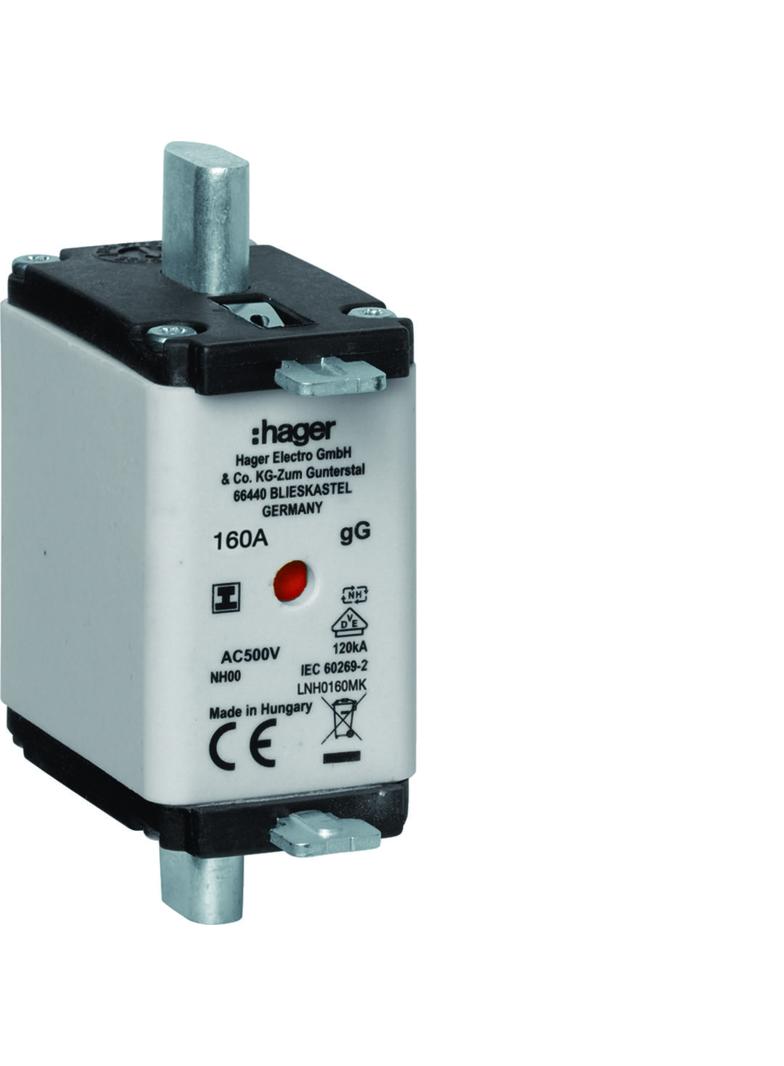 Wkładka bezp. nożowa NH00 wsk.podw. uchwyt izol. gG 160A 500VAC LNH0160MK HAGER