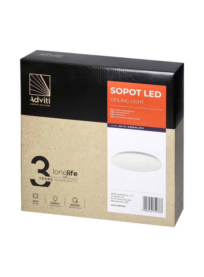 SOPOT plafon LED 12W, 1190 lm, 4000K, klosz PVC, IP20 AD-PL-6459WLZM4 ORNO
