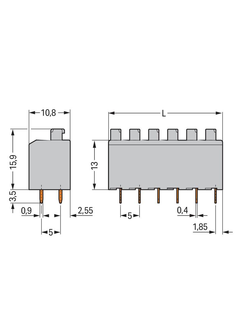blok zaciskowy do płytek drukowanych 4-bieg. jasnoszary raster 5 mm