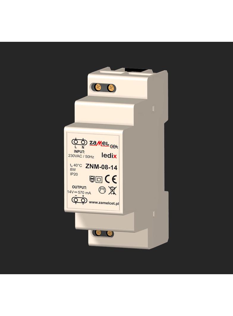 Zasilacz LED modułowy 14V DC 8W TYP: ZNM-08-14