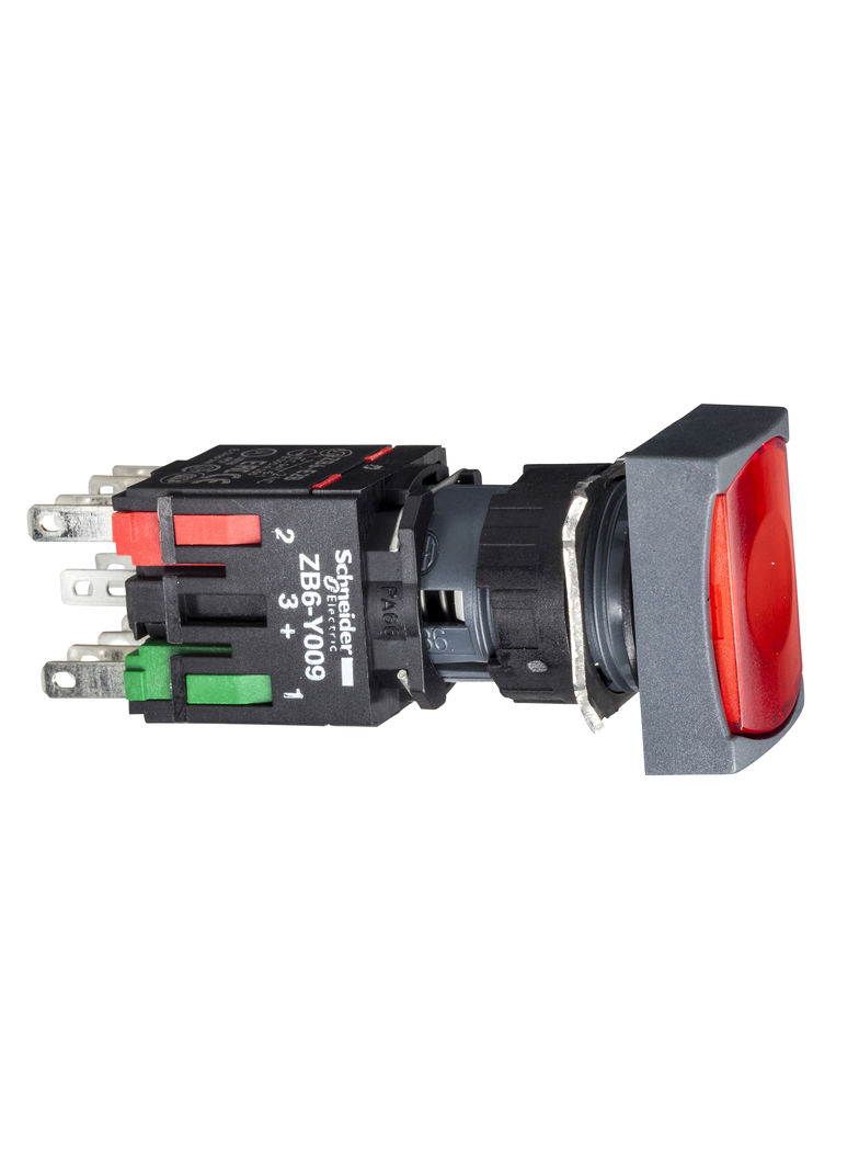 Harmony XB6 Przycisk Podświetlany Czerwony Wystający 1R 12-24V AC/DC Prostokąt Plastik XB6DW4B2B Schneider