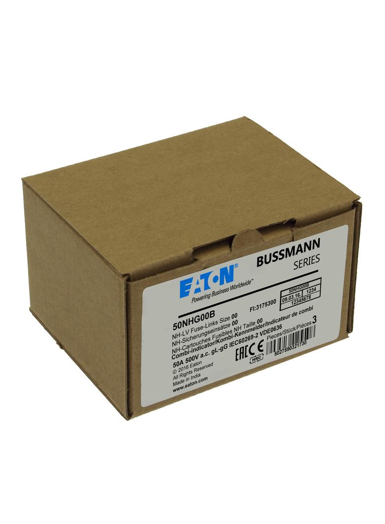 BUSSMANN 50A 500V NH00 GG Wkładka NH00 50A 500V GL/GG podwójny wskaźnik 50NHG00B EATON