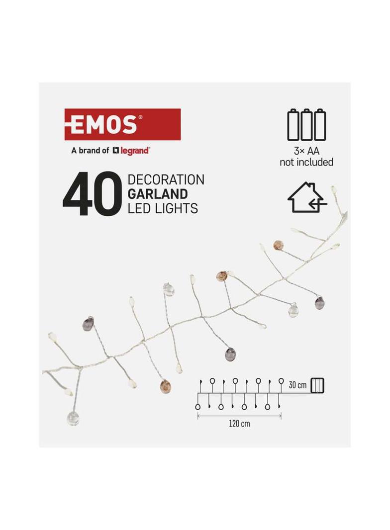 Lampki świąteczne girlanda cyrkonie 40 LED 1,2 m 3x AA ciepła biel IP20 timer DCGW16 EMOS