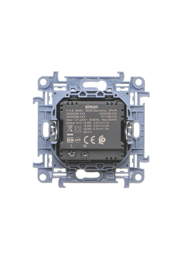 "Simon 10 WC-EC2CAXXX-01-11x Ładowarka 2xUSB CA (moduł), ?3.1 A QUICK CHARGE, 5V DC, 230V