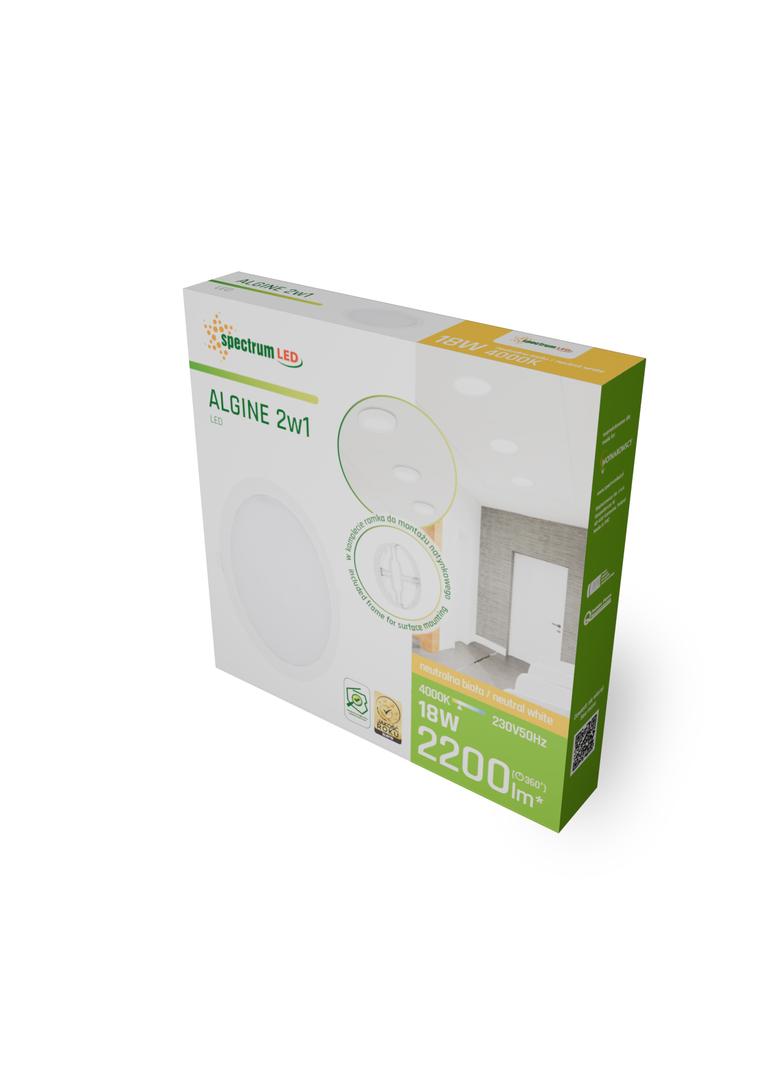 ALGINE ECO 2w1 NATYNK-PODTYNK DOWNLIGHT 18W NW 230V 110st IP20 IK06 223x35mm BIAŁY okrągła