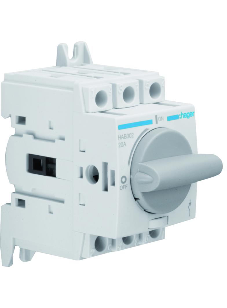 Modułowy rozłącznik izolacyjny obrotowy 3P 20A rozmiar 1 HAB302 HAGER