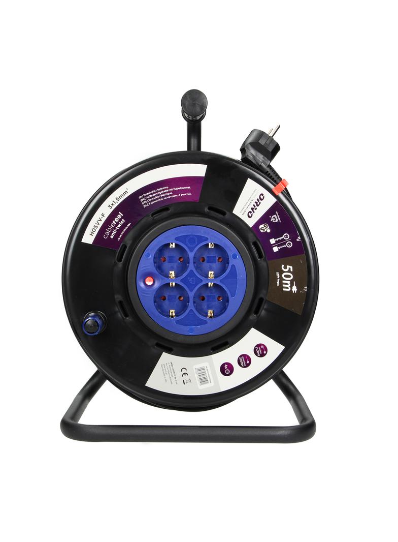 Przedłużacz bębnowy 4 gniazda (schuko) kabel PVC H05VV-F 3x1,5mm2 długość - 50m STAŁE GNIAZ OR-AE-13