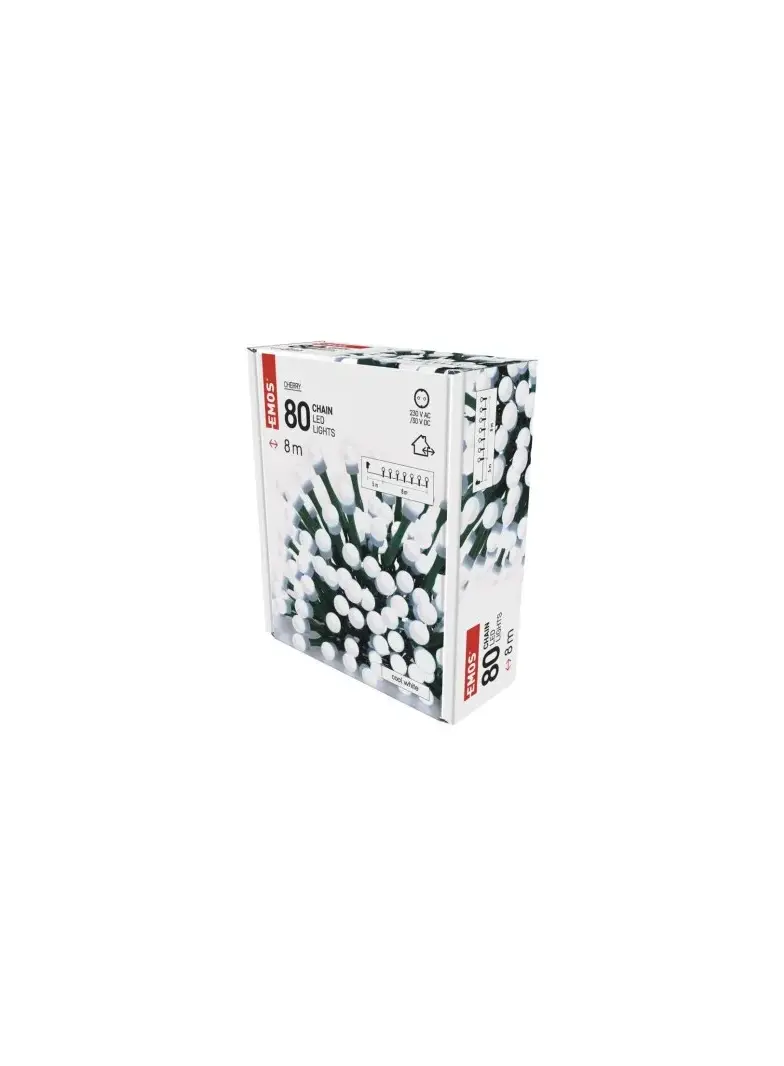 Lampki choinkowe 80 LED cherry 8m , zimna biel, zielony przewód, IP44, timer