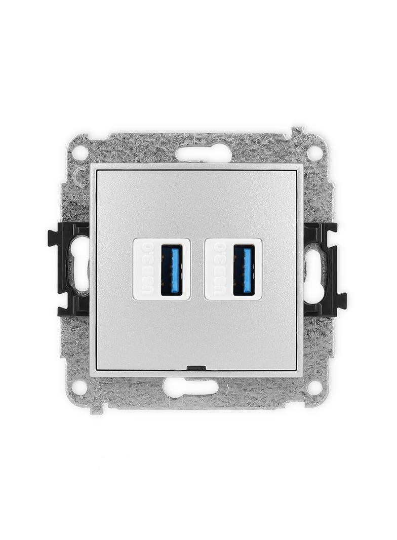 ICON Mechanizm gniazda podwójnego 2xUSB A-A 3.0, bez pola opisowego srebrny metalik