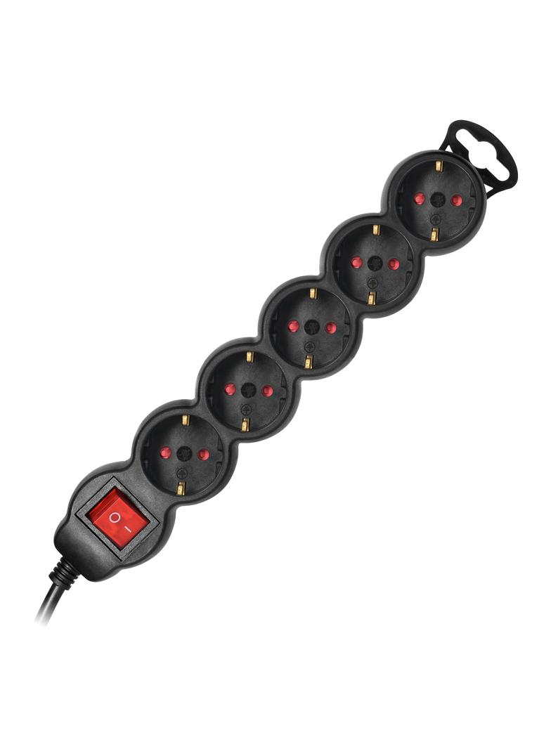 Przedłużacz 5-krotny 2P+Z (Schuko), z wyłącznikiem, 3m H05VV-F 3x1,5mm2, Imax=16A, płaska wtyczka, c ES-7(GS)/B/3 ORNO