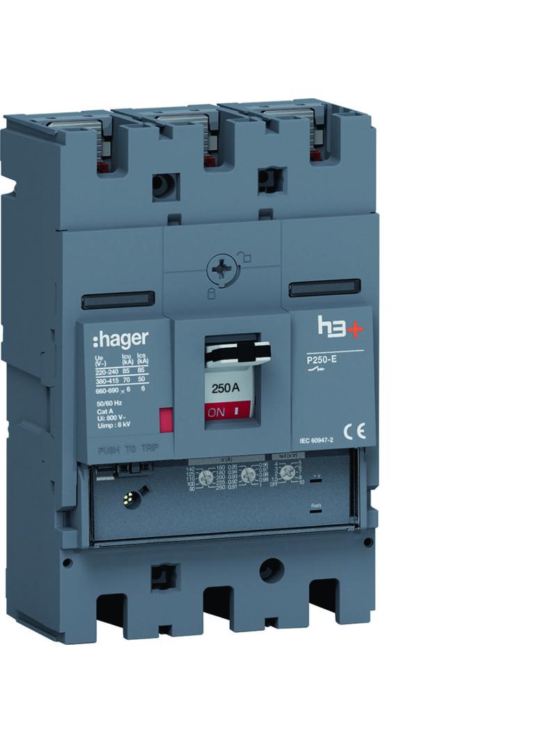 MCCB Wyłącznik mocy h3+ P250 3P 250A 70kA LSnI HET250GR HAGER