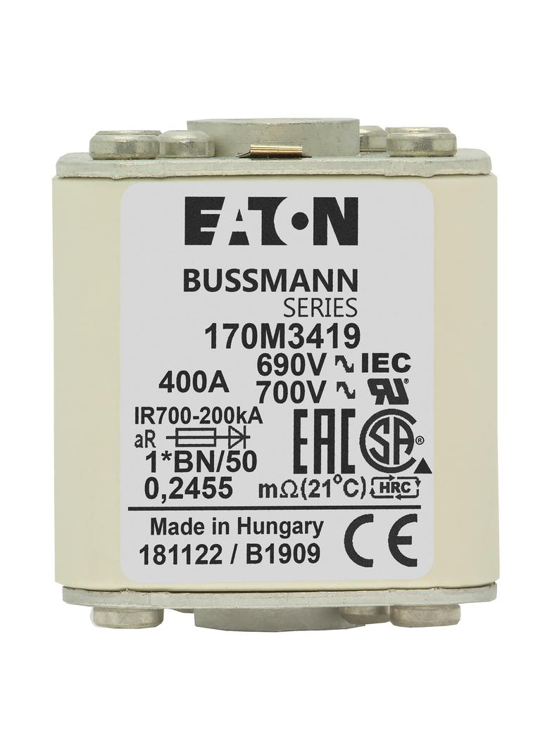 FUSE 400A 690V 1*BN/50 AR UC Wkładka szybka 400A AC 690V rozmiar 1 45x59x51 mm aR I 170M3419 EATON