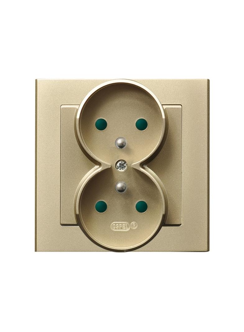 SONATA Gniazdo podwójne z uziemieniem z przesłonami torów prądowych, kompletne z ramką - kolor szamp