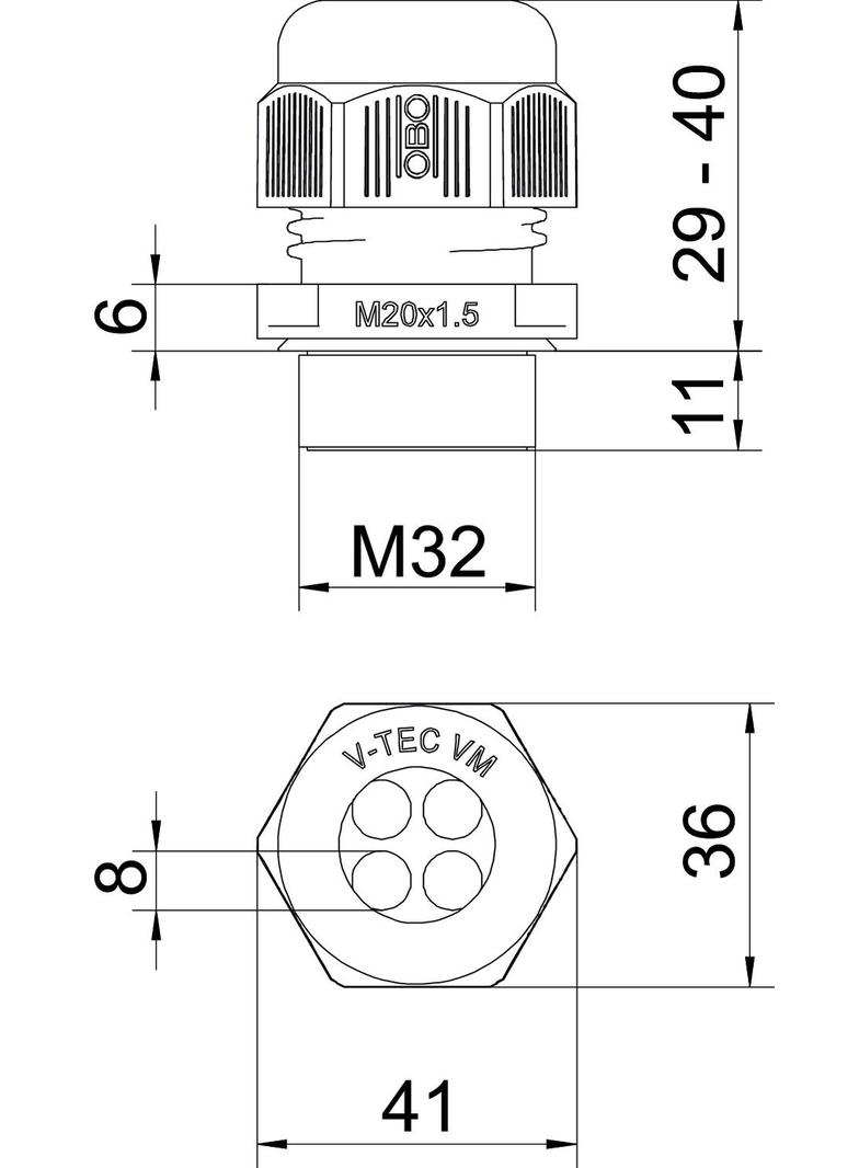 V-TEC VM32 4x8, Dławik kablowy