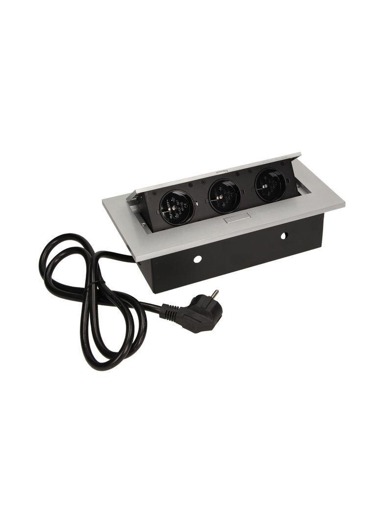 Gniazdo meblowe wpuszczane w blat z grubym rantem 3x2P+Z przewód 1,5m 3x1,5mm2 srebrne OR-AE-1338/G