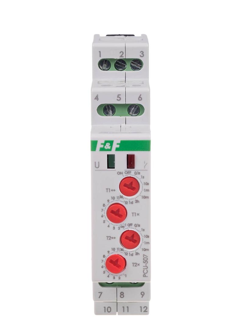 Przekaźnik czasowy 2-funkcyjny (nastawa 2 czasów T1 T2 styk: 2Z/R 24V PCU-507-24V F&F
