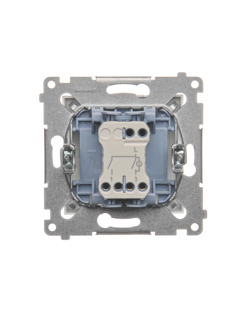 Simon 54 Łącznik świecznikowy z podświetleniem LED i do wersji IP44 10A 250V szybkozłączka biały *Posiada wkładkę DU1W DW5BL.01/11 KONTAKT
