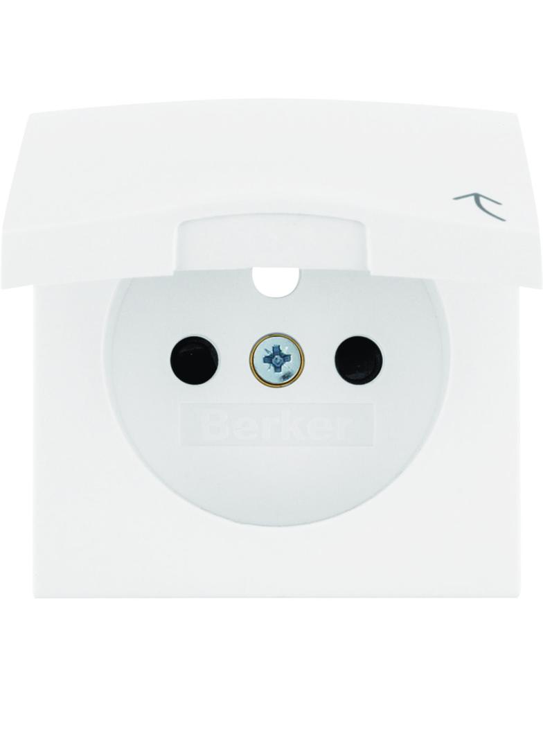 BERKER B.Kwadrat Płytka czołowa z przysłonami styków do gniazda z uziemieniem z pokrywą biały 396583