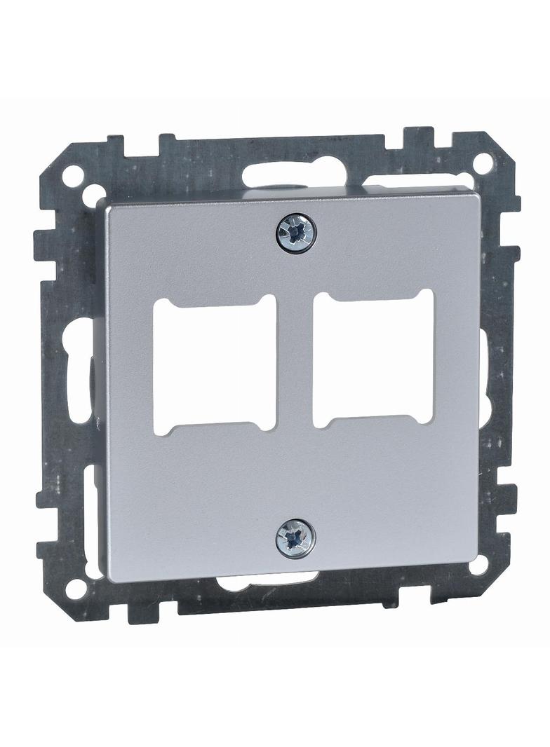 Merten System M płytka centralna mechanizmu gniazda RJ11/RJ45 podwójna aluminium MTN291260 Schneider