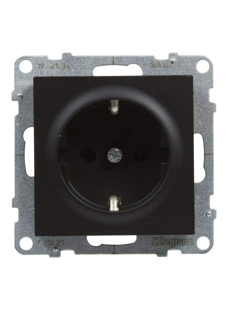 Suno Gniazdo Pojedyncze Z Uziemieniem Schuko 2P+Z 16A 250 V Z Przesłoną Zaciski Automatyczne Czarny 721420 LEGRAND