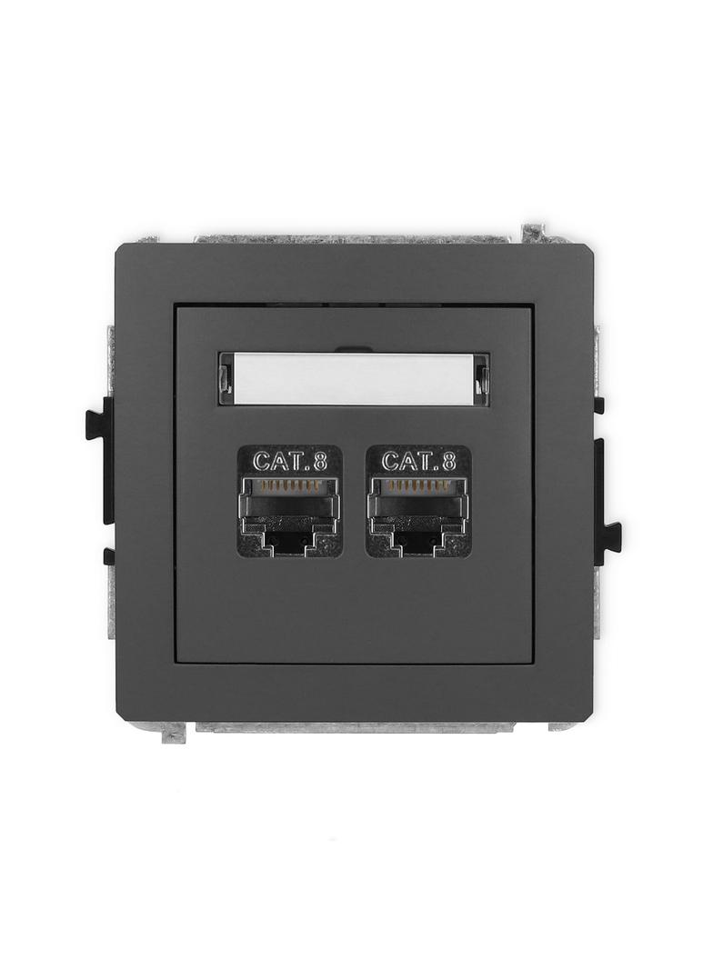 DECO Mechanizm gniazda komputerowego podwójnego 2xRJ45, kat. 8, ekranowany, 8-stykowy grafitowy mat
