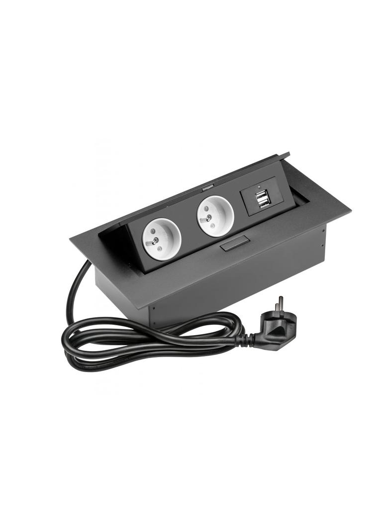 PRZEDŁUŻACZ BIURKOWY 2X GNIAZDO Z UZIEMIENIEM, 2XUSB, KABEL ZASILAJĄCY Z WTYCZKĄ, CZARNY