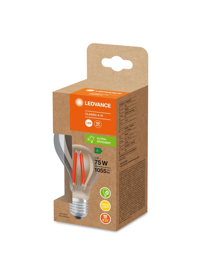 Lampa LED Classic A75 energooszczędna szkło przezroczyste 5W 830 E27 LEDVANCE