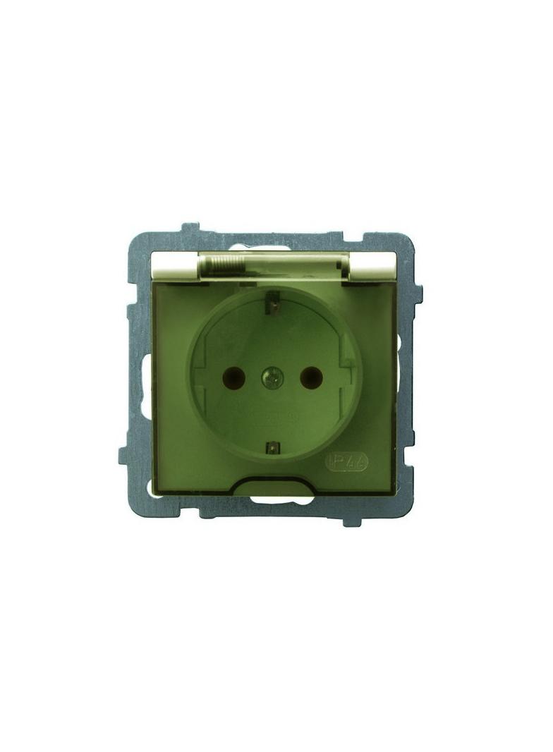 AS Gniazdo bryzgoszczelne z uziemieniem schuko IP-44 wieczko przezroczyste - kolor ecru