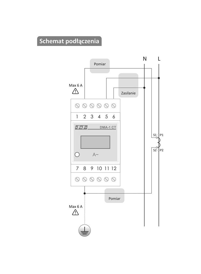 Cyfrowy wskaźnik wartości natężenia prądu jednofazowy pomiar półprośredni. Z programowaln F DMA-1-CT F&F