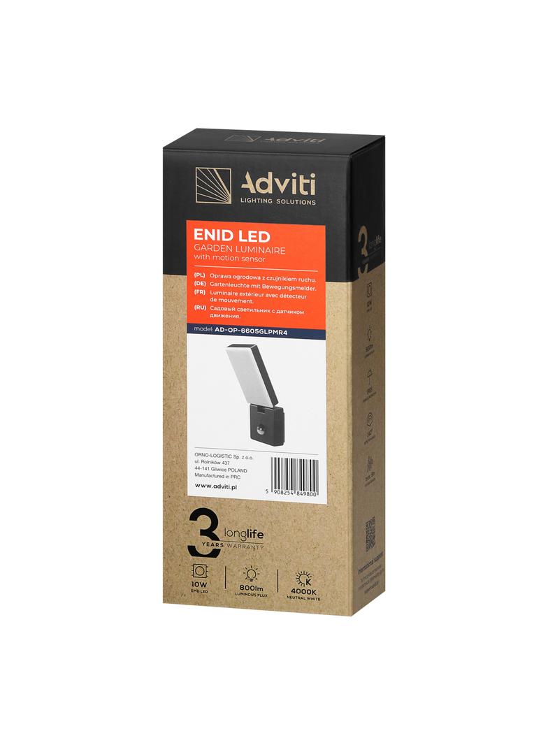 ENID LED 10W, oprawa ogrodowa z czujnikiem ruchu PIR, 800lm, IP65, 4000K, szara