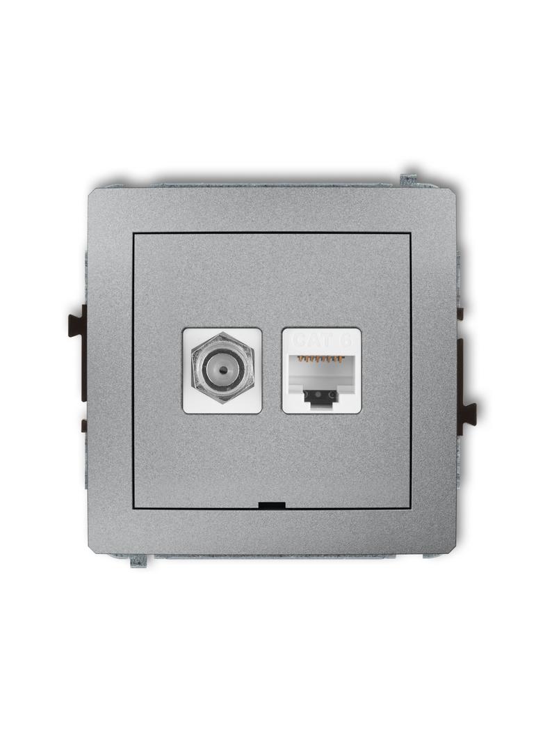 DECO Mechanizm gniazda antenowego poj. typu F (SAT) + gniazda komp. poj. 1xRJ45, kat. 6, 8-stykowy,