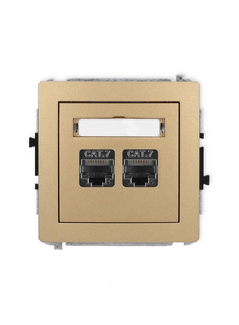 DECO Mechanizm gniazda komputerowego podwójnego 2xRJ45, kat. 7, ekranowany, 8-stykowy złoty metalik