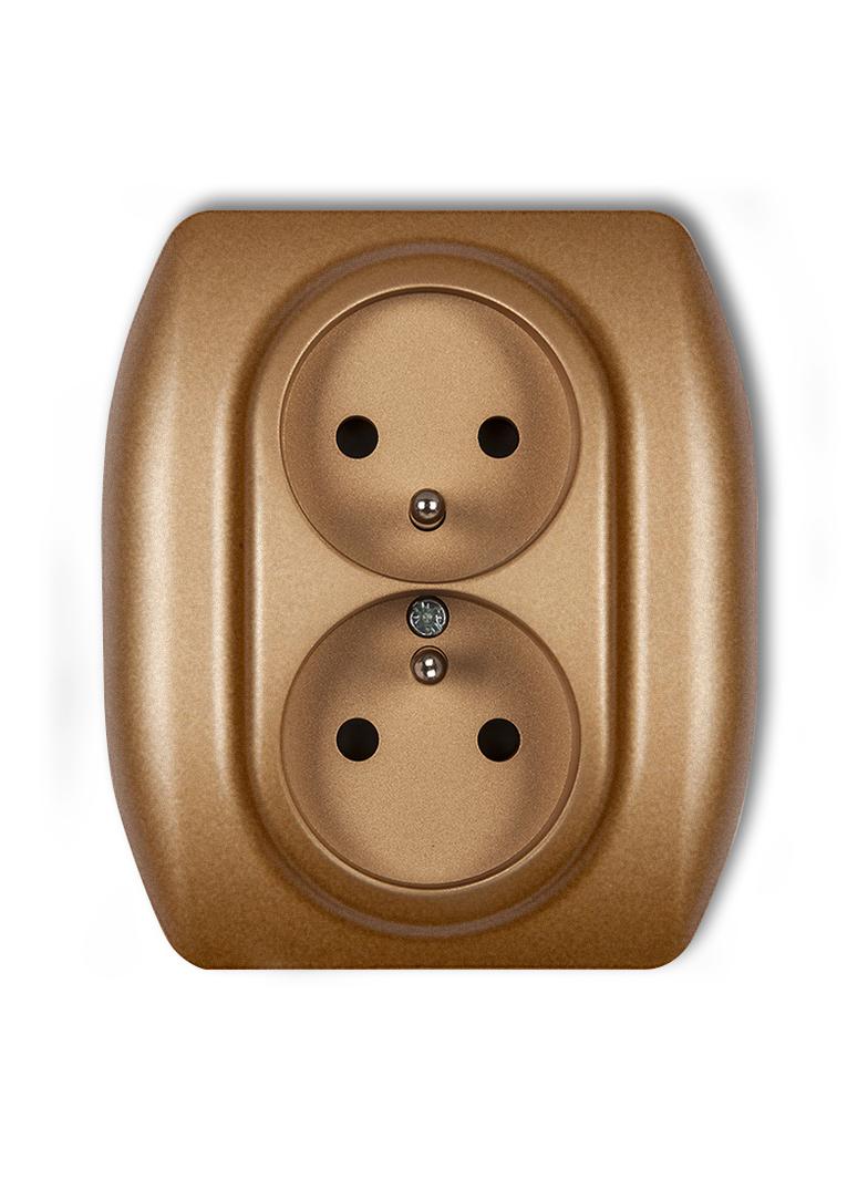 TREND Gniazdo podwójne z uziemieniem 2x(2P+Z) (przesłony torów prądowych) złoty metalik