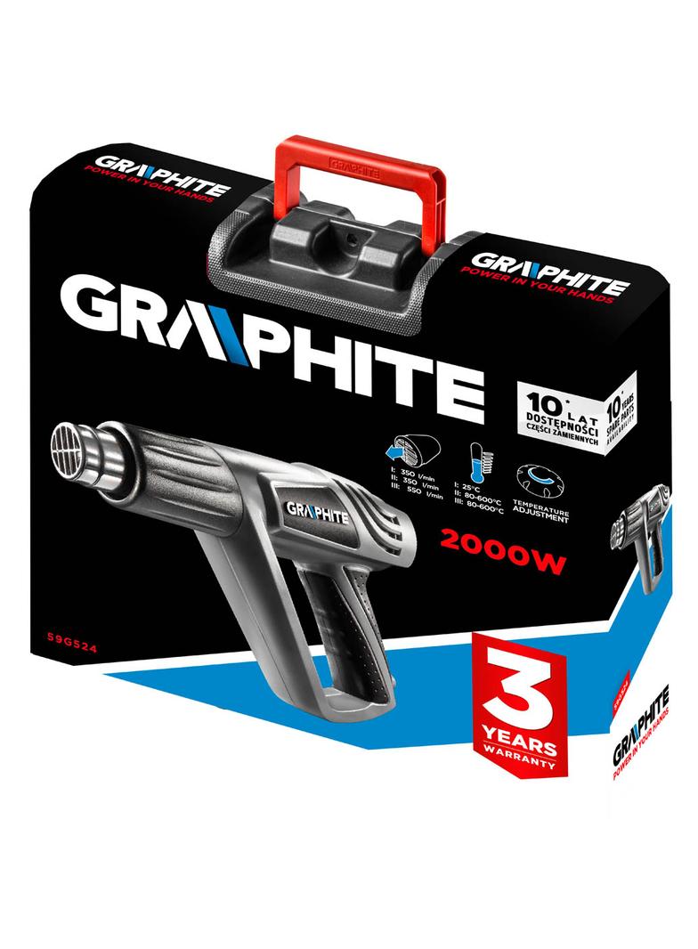 Opalarka 2000W, zakres temperatur: I: 25oC, II: 80-600oC, III: 80-600oC, walizka