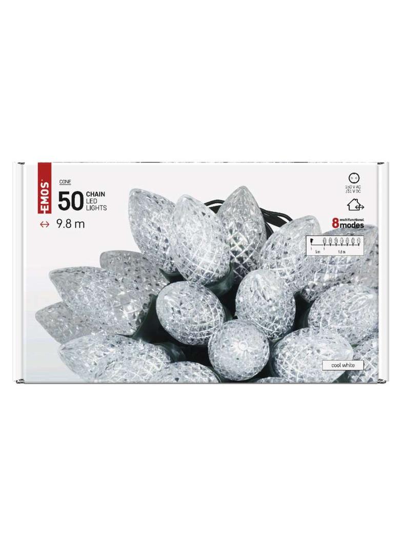 Lampki choinkowe LED szyszki 50 LED 9,8 m zimna biel zielony przewód 8 programów IP44 D5ZC01 EMOS