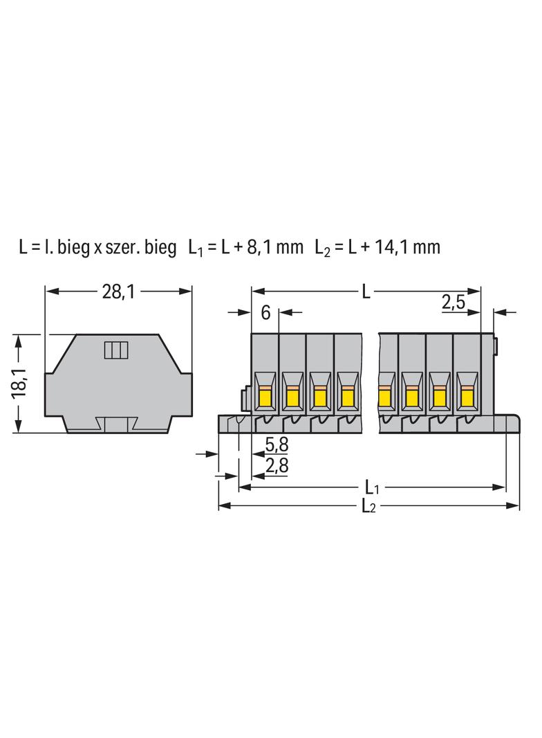 listwa zaciskowa 2-przewodowa 2,5mm2 5-torowa szara z mocowaniem śrubowym /200szt./ WAGO