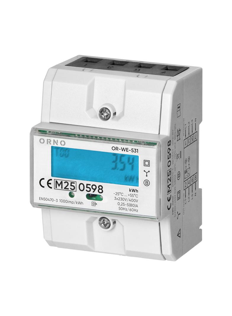 3-fazowy licznik energii elektrycznej, 80A, MID, 3 moduły, DIN TH-35mm