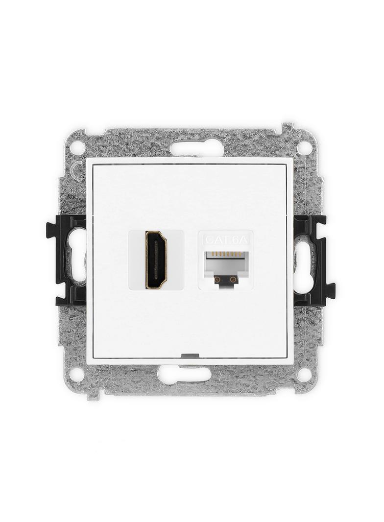 MINI Gniazdo HDMI 2.1 8K + komputerowe RJ45 kat.6A Biały mat 25MGHKBO-86A KARLIK