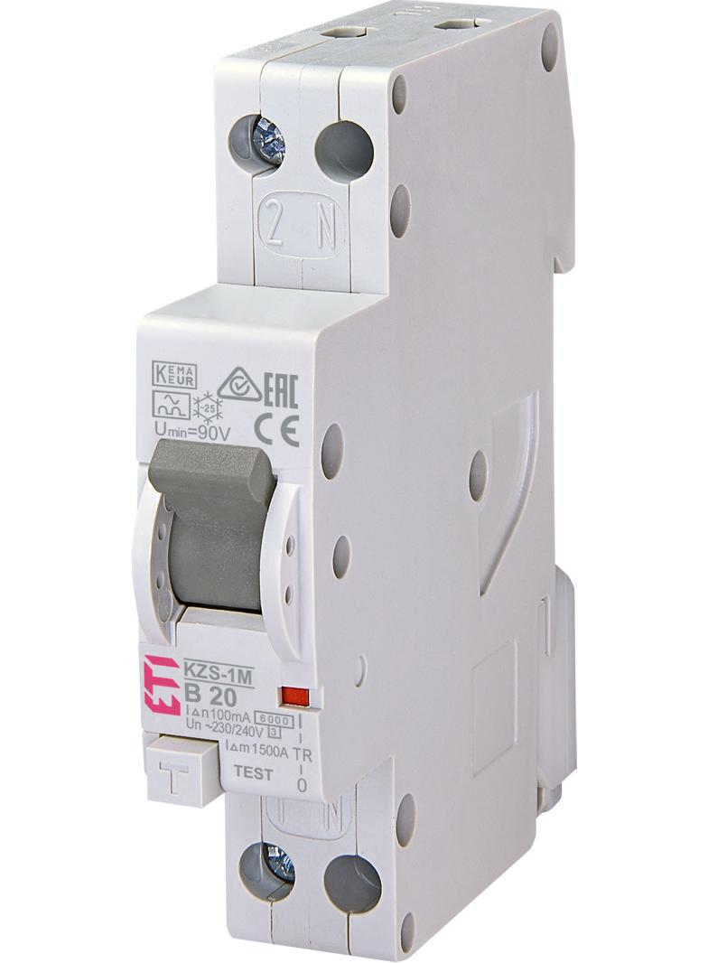Wyłącznik różnicowonadprądowy (zas od dołu) KZS-1M 1P+N B20A 100mA typ A 002175435 ETI