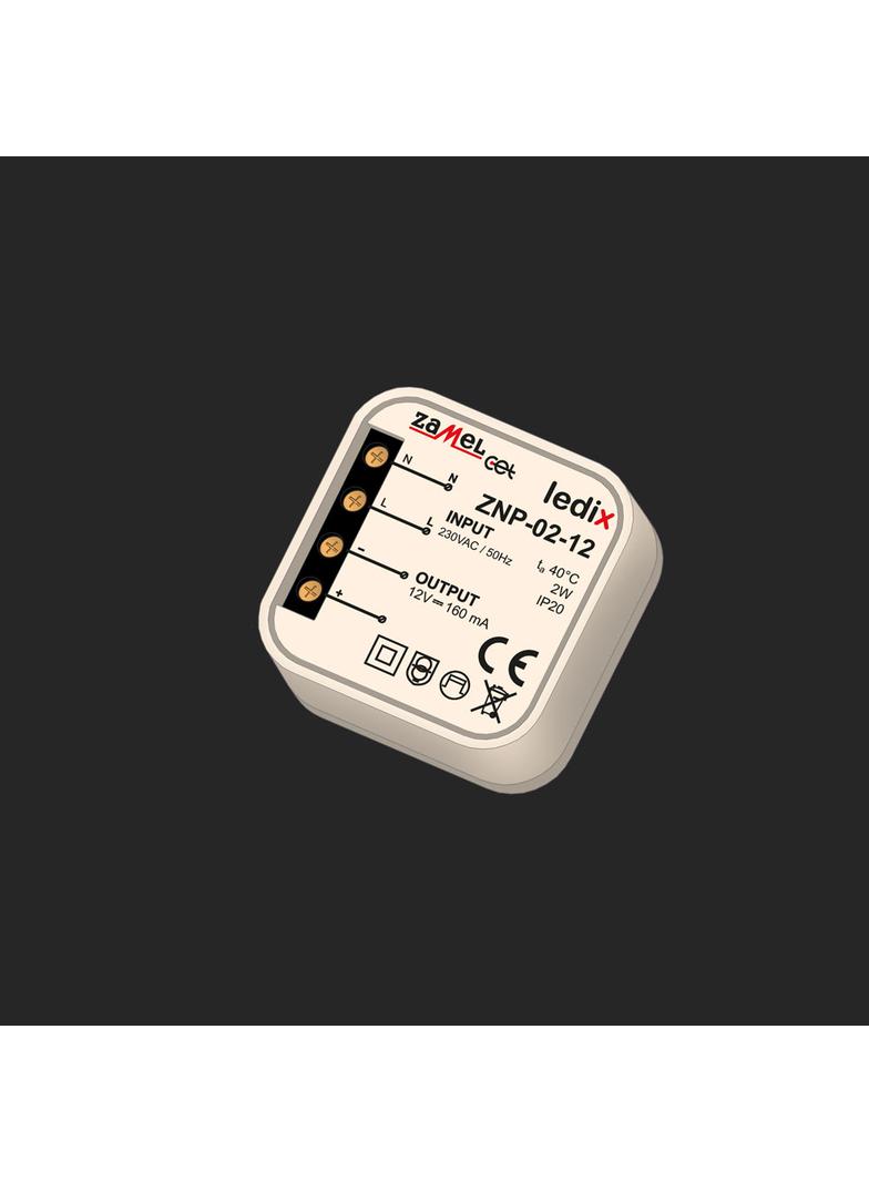 Zasilacz LED dopuszkowy 12V DC 2W TYP: ZNP-02-12