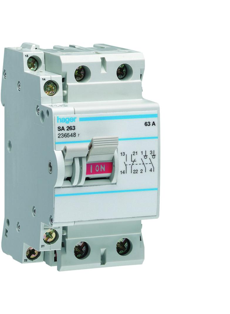 Modułowy rozłącznik izolacyjny z możliwością wyzwalania 2P 63A 230VAC wyposażony w styk pomocniczy S