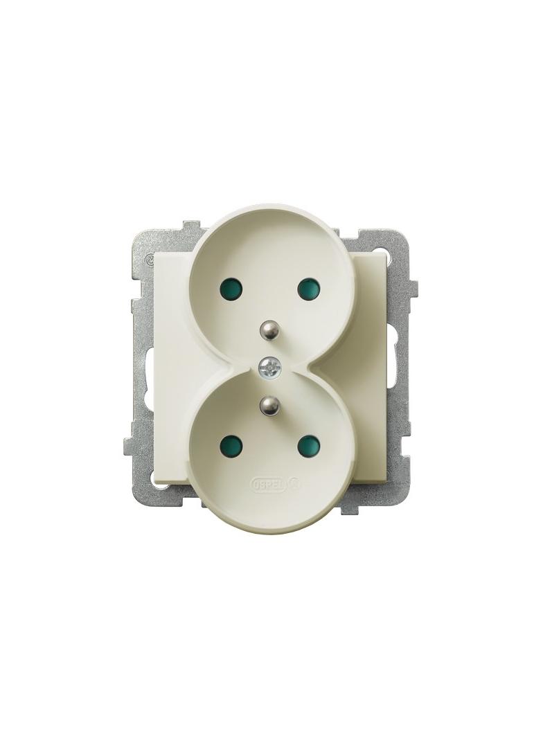 SONATA Gniazdo podwójne z uziemieniem z przesłonami torów prądowych, moduł bez ramki - kolor ecru